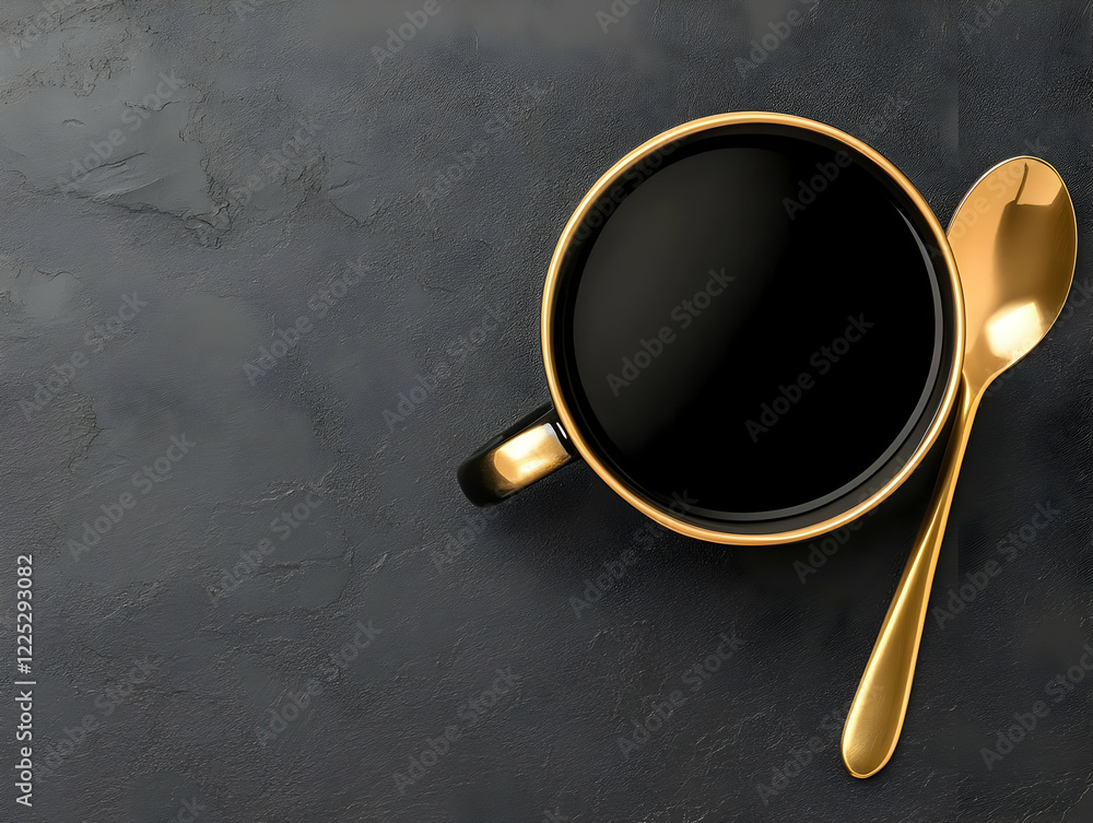 Dark Coffee Mug Gold Spoon Illustration Dark Coffee Mug Gold Spoon Illustration