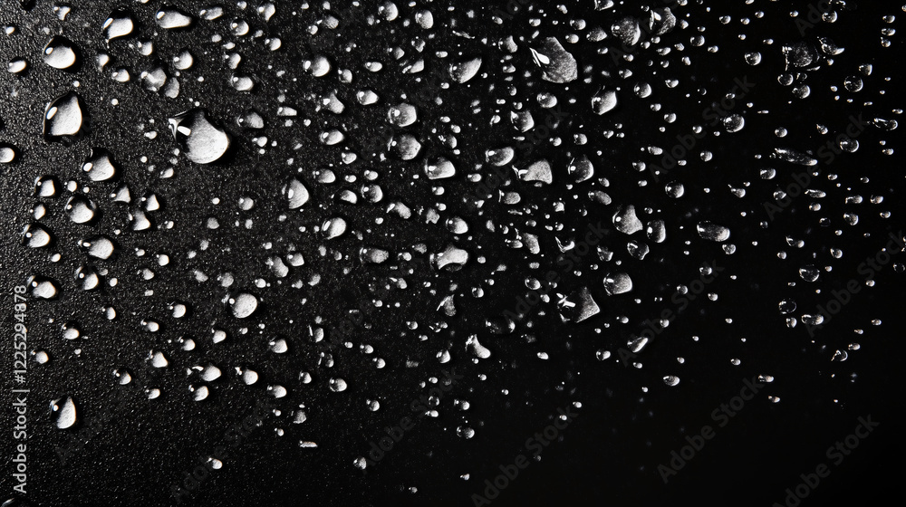 Fototapeta premium Water droplets on black surface
