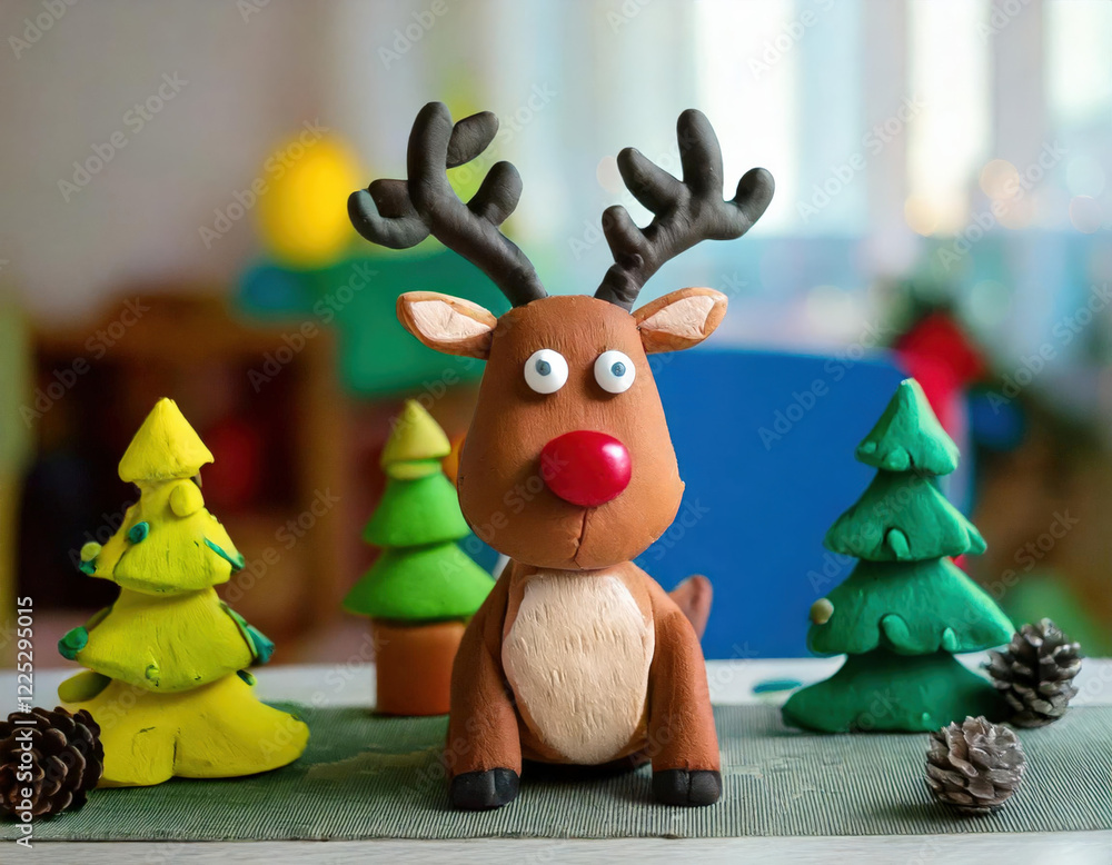 Fototapeta premium Handmade plasticine cartoon deer at home a fun crafting experience in a cozy environment