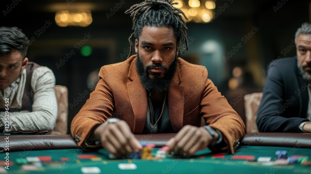 A competitive card game scene with players fully focused on their strategies. A competitive card game scene with players fully focused on their strategies.