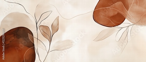 Abstract art featuring earthy tones, organic shapes, and delicate lines. Ideal for backgrounds, home decor, and creative projects in contemporary design.
