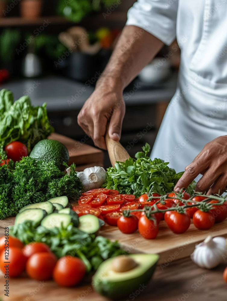 Chopping fresh vegetables for a healthy meal preparation Chopping fresh vegetables for a healthy meal preparation