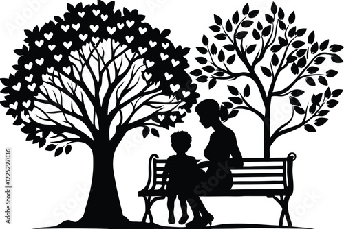 Mom and Son Sitting Silhouettes