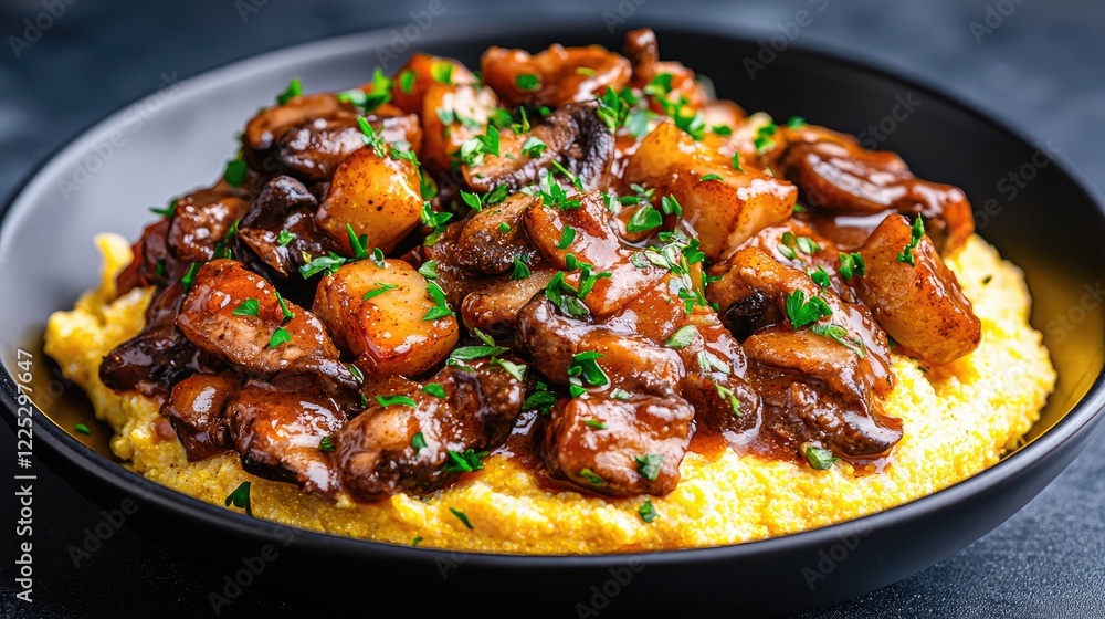 Creamy polenta with mushroom and potato stew Creamy polenta with mushroom and potato stew