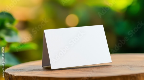 Wallpaper Mural Blank Card on Wooden Surface Surrounded by Green Nature Light Ideal for Personal or Business Use Torontodigital.ca