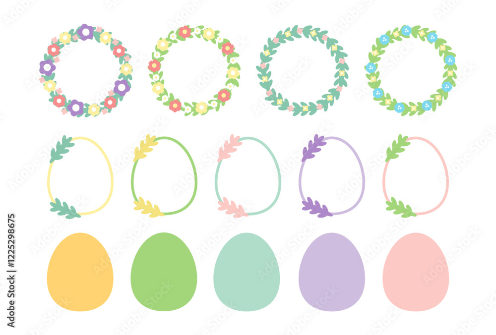 Obraz premium イースター フレーム イラスト素材 セット（文字なし）