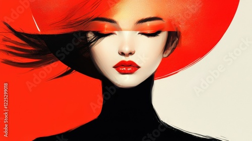 Striking Dramatic Portrait of a Glamorous Woman in a Bold Red Hat