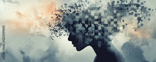 Conceptual Illustration of Neurocognitive Disorders and Cognitive Decline. Abstract Representation of Alzheimer’s Disease and Memory Loss. Impairment in Memory and Daily Functioning - mental health