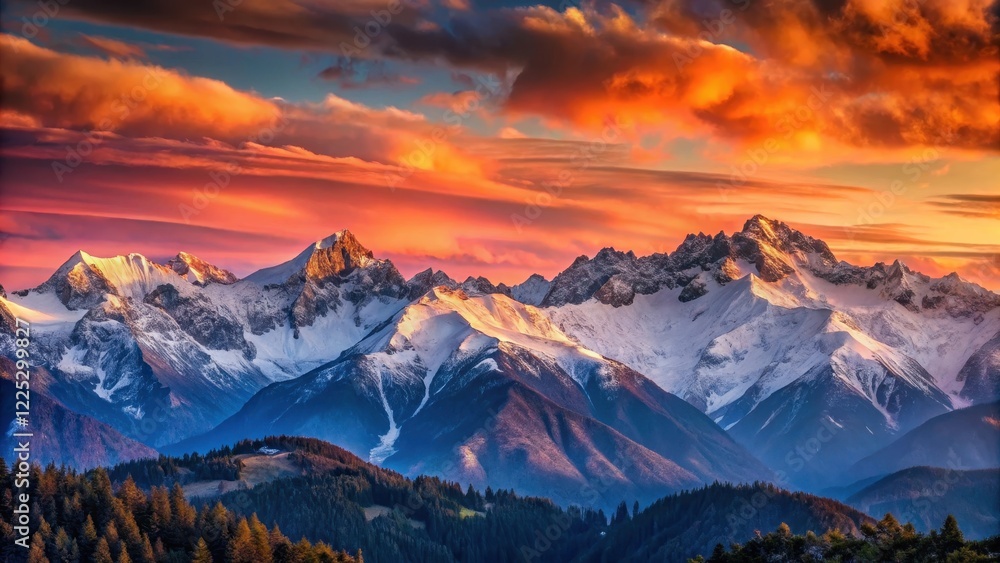 A serene mountain landscape with a vast expanse of sky at sunset A serene mountain landscape with a vast expanse of sky at sunset