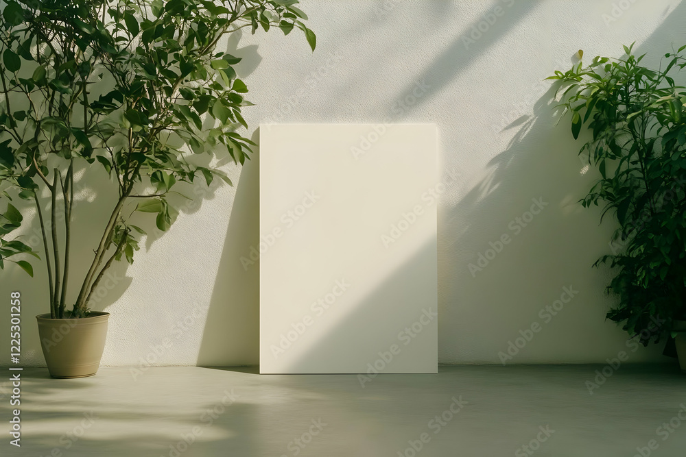 Fototapeta premium Cream Poster Mockup with Plants