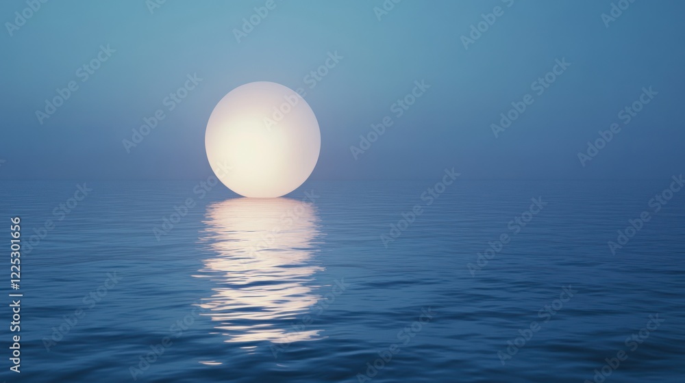 Serene Sphere on Tranquil Waters: A Minimalist Digital Artwork Serene Sphere on Tranquil Waters: A Minimalist Digital Artwork