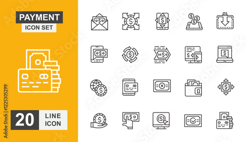 Payment icon set. Banking, finance, money, sale, shop, credit card and more line icon.