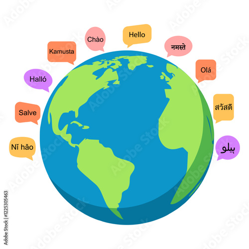 Vector illustration of globe with speech bubbles on transparent background
