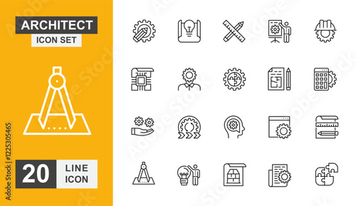 Architect icon set. Engineering, construction, designer, planning, project and more line icon.