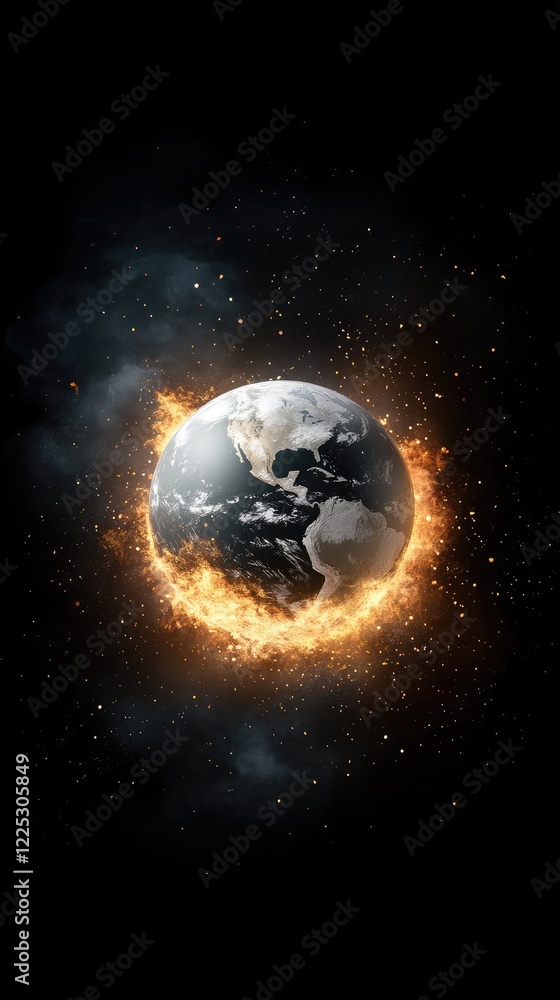 Fototapeta premium Planet Earth faces fiery destruction, symbolizing the urgent need to address climate change and its catastrophic consequences
