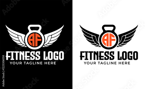 AF Gym, AF fitness logo, Sport, bodybuilding and gym king concept, Vector illustration Vector hand drawn silhouette of strong hand lifting up steel dumbbell isolated on white background