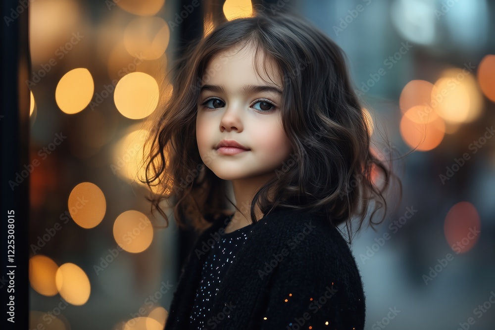Portrait of adorable little girl posing with bokeh lights in background Portrait of adorable little girl posing with bokeh lights in background