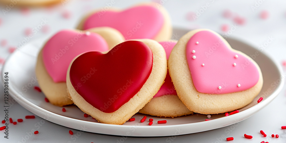 Heart-Shaped Sugar Cookies Decorated with Pink - Ideal for Valentines Day and Baking Blogs Heart-Shaped Sugar Cookies Decorated with Pink - Ideal for Valentines Day and Baking Blogs
