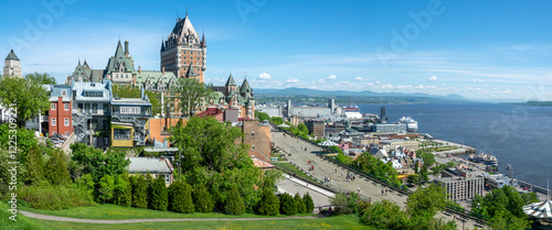 Panorama of Quebec City old town with Chateau Frontenac and St Laurent river, Canada photo