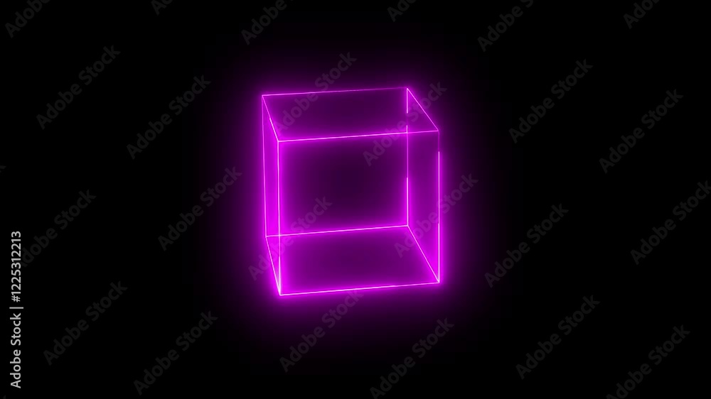 Neon cube frame icon animation with magenta color on black background. Neon cube frame icon animation with magenta color on black background.