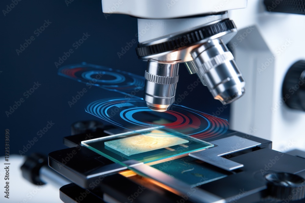 Microscope Analyzing Sample with Advanced Technology Microscope Analyzing Sample with Advanced Technology