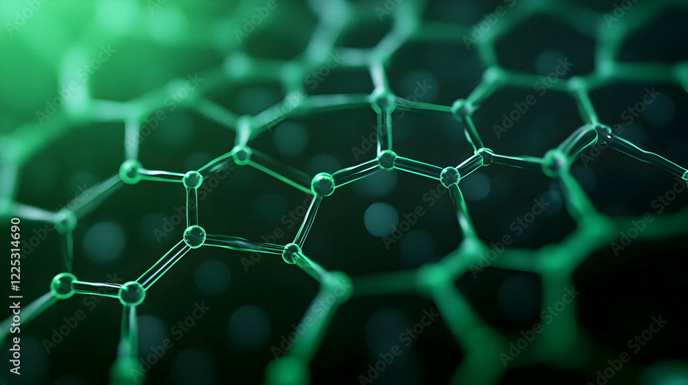 Obraz premium Close-up view of a green molecular structure with hexagonal patterns, illustrating the beauty of scientific discovery.