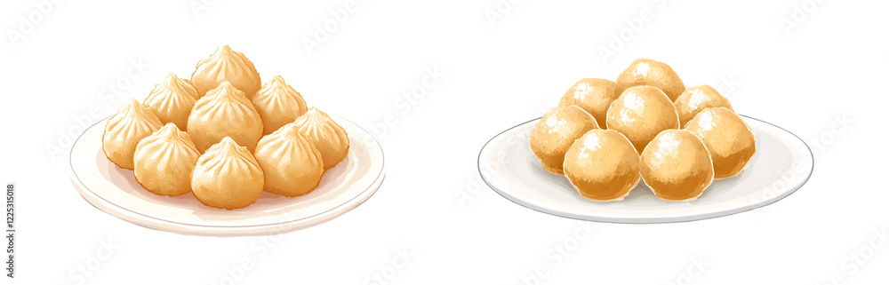 Plate of sweet golden ladoo balls isolated on a transparent background Plate of sweet golden ladoo balls isolated on a transparent background