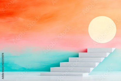 A flat graphic of a staircase leading to a glowing doorway, with each step symbolizing progress and hard work photo