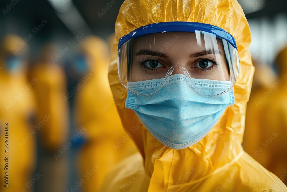 Healthcare workers in protective gear support pandemic response efforts in a medical facility during the day Healthcare workers in protective gear support pandemic response efforts in a medical facility during the day