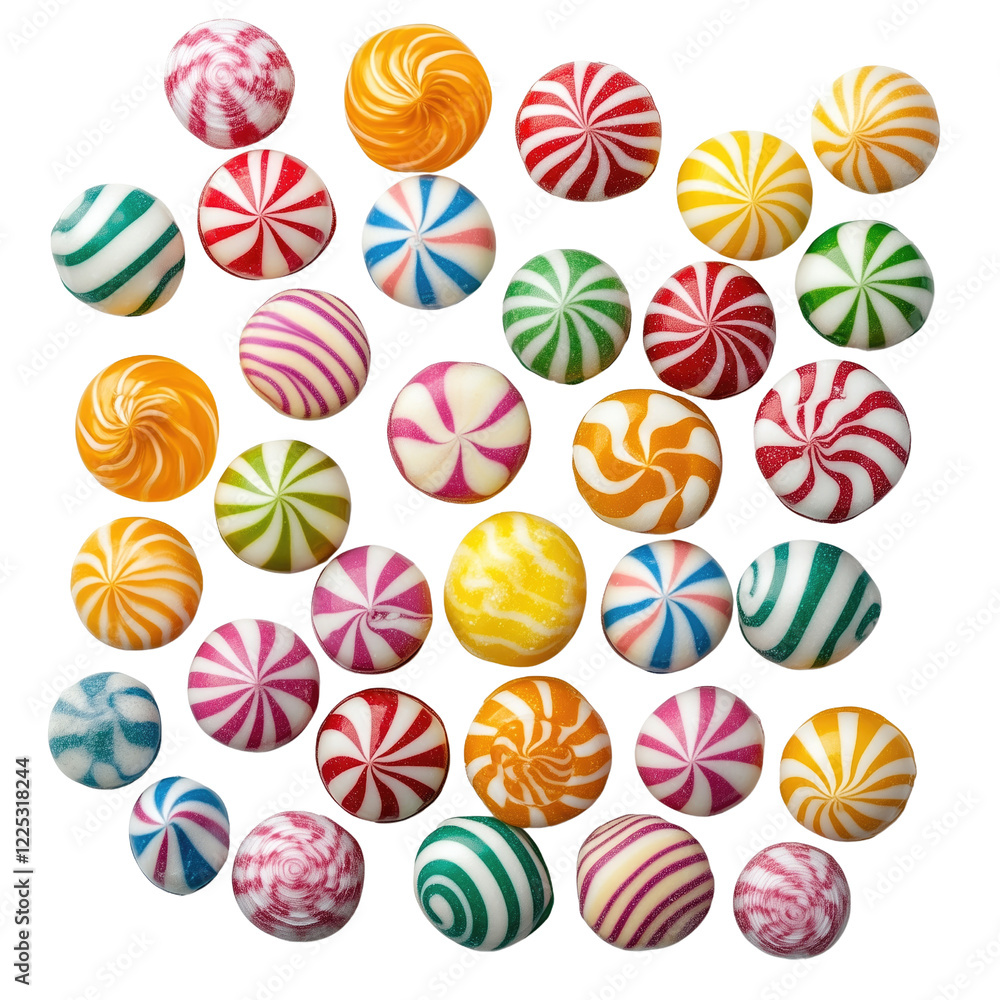 Pile of colorful candies top view, on white or transparent background Pile of colorful candies top view, on white or transparent background