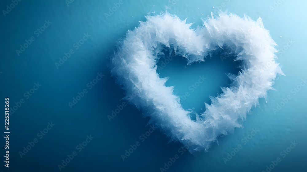 Naklejka premium Fluffy white heart shape against a serene blue background, symbolizing love and softness.