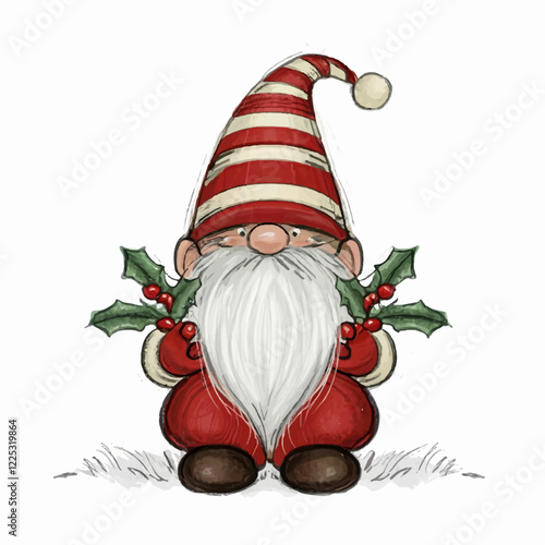 Christmas dwarf in red clothes  vector illustration