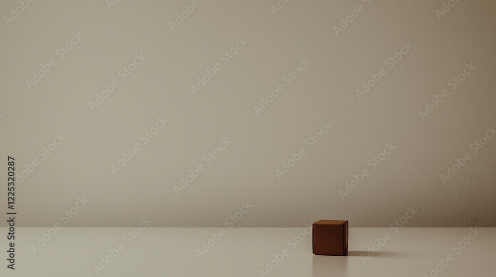 Minimalist Brown Box on Beige Background Minimalist Brown Box on Beige Background