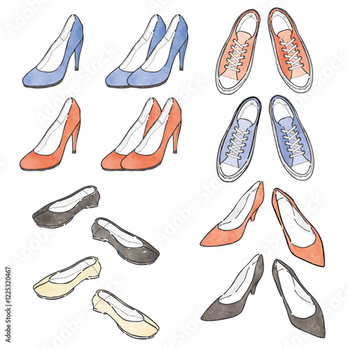 靴の手描き線画イラストセット2