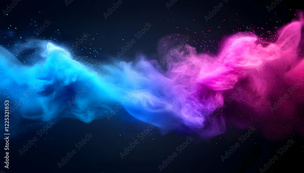 Vibrant smoke wave in blue and pink colors dancing against a dark background, creating an abstract visual effect. Vibrant smoke wave in blue and pink colors dancing against a dark background, creating an abstract visual effect.