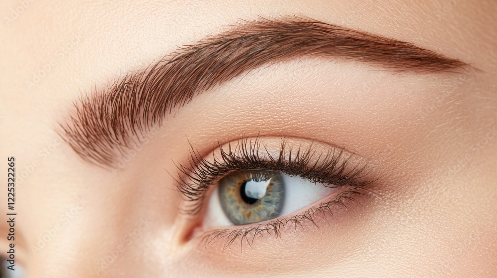 Obraz premium Captivating close up of woman s eye with flawless skin and beautifully styled eyebrows and lashes