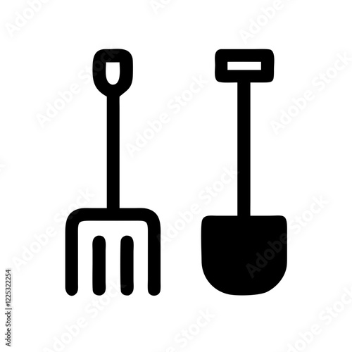 Gardening tools icon featuring a fork and shovel for outdoor work and landscaping