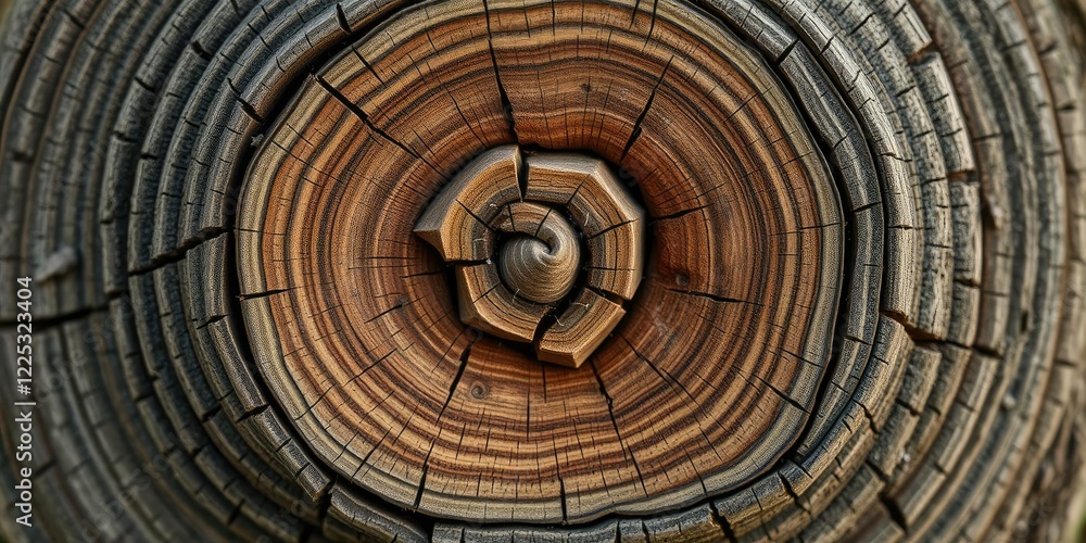 Naklejka premium Close-up view of a tree's knot and surrounding rings, tree knots, bark texture, branches