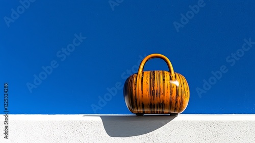 Orange and Black Striped Handbag Against Blue Sky