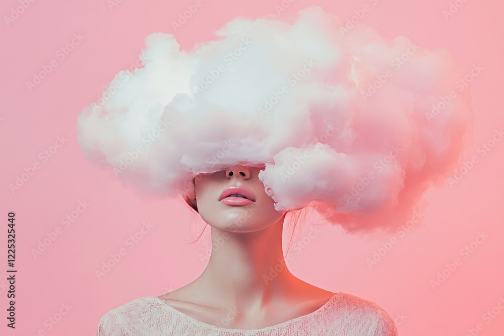 Surreal Portrait of a Woman with a Cloud Head Surreal Portrait of a Woman with a Cloud Head