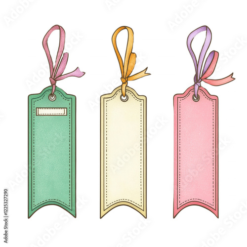 Colorful bookmarks with ribbons for organizing papers or books, isolated on transparent or white background