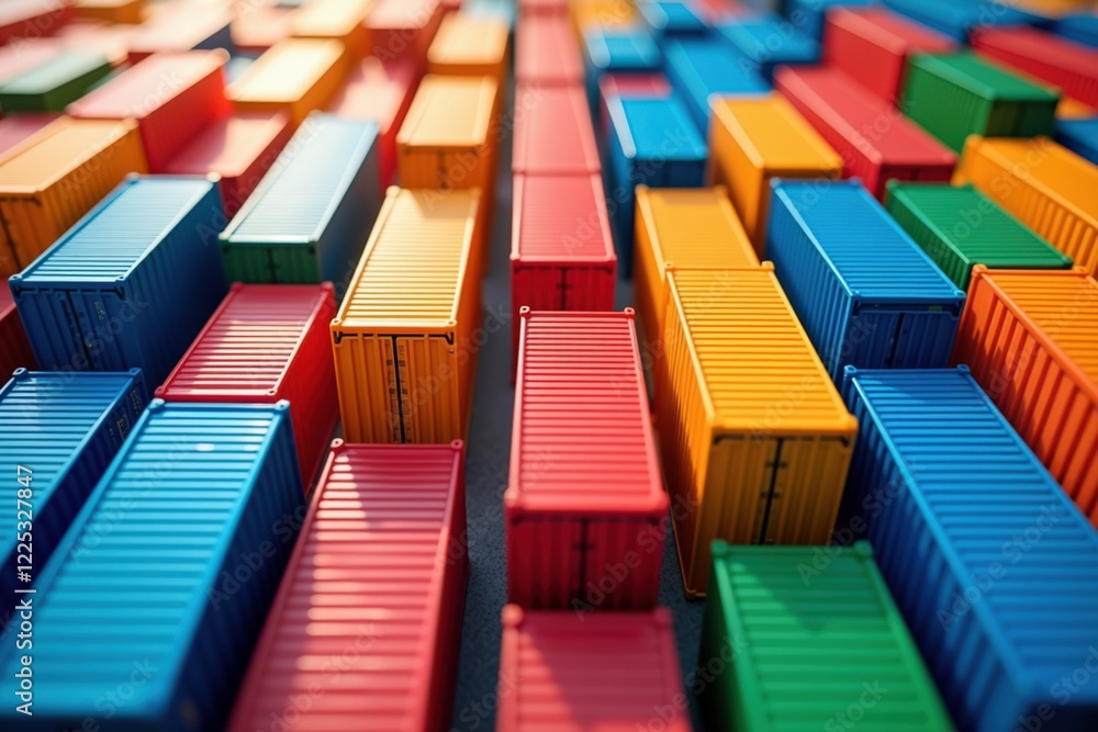 Fototapeta premium A Vibrant Aerial View of Colorfully Stacked Shipping Containers at a Busy Port, Showcasing the Organization and Logistics in Maritime Cargo Distribution