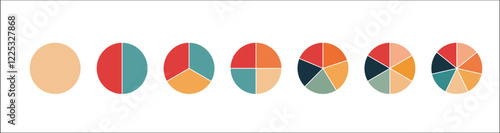 Circle division infographic set. Pie chart divided equal parts. Infographic wheel segment and fraction PNG