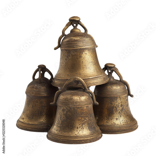 Wallpaper Mural Four vintage bronze bells stacked elegantly together, isolated on transparent or white background Torontodigital.ca