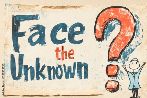 A vintage-style poster of a person standing in front of a looming question mark, with muted tones and bold typography reading 