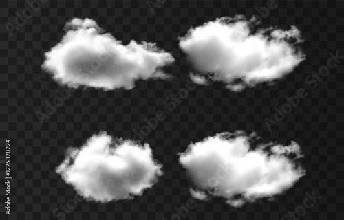 Vector realistic cloud, smoke or fog on isolated transparent background. Cloud png. Smoke png