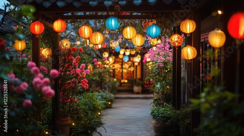 Wallpaper Mural A Magical, Lantern-Lit Pathway Winds Through A Lush Garden, Creating A Serene And Enchanting Atmosphere. Perfect For A Peaceful Stroll. Torontodigital.ca
