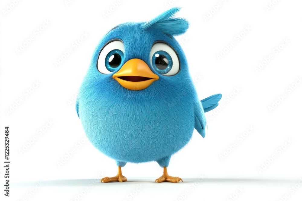 Fototapeta premium Playful Blue Cartoon Bird with Charming Expression