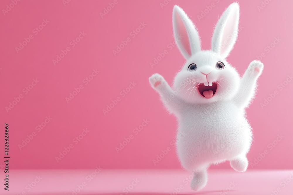 Obraz premium Joyful White Rabbit Jumping with Excitement