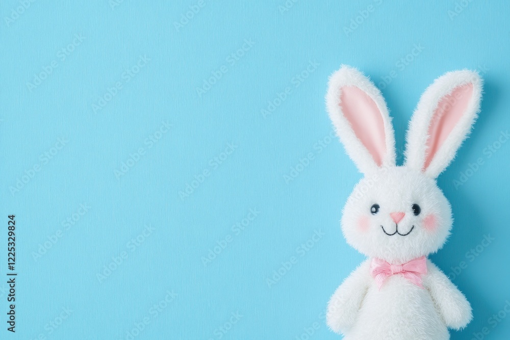Obraz premium Cute Bunny on Soft Blue Background for Spring Decor